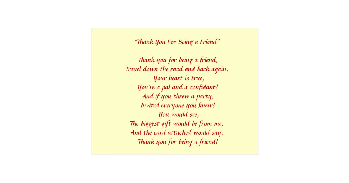 Thanks For Being My Friend Postcard Zazzle Com Au