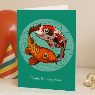 Thanks For Being There Koi Carp Fish Cartoon Thank You Card