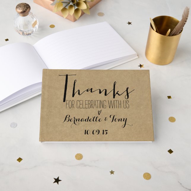 Thanks For Celebrating With Us! Kraft Wedding Guest Book (Front Open)