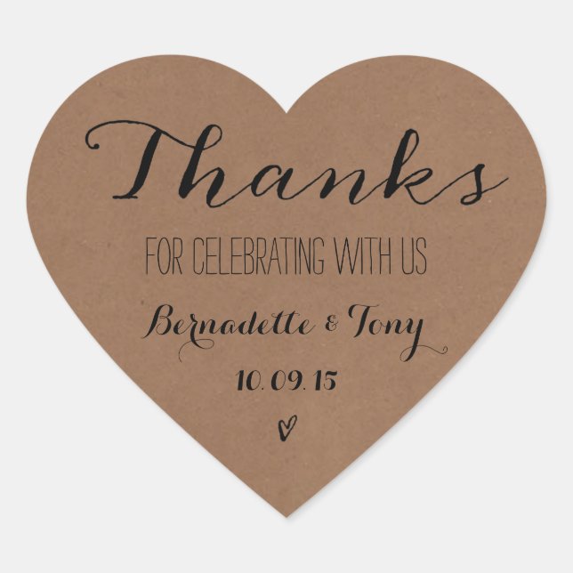 Thanks For Celebrating With Us! Wedding Thank You Heart Sticker (Front)