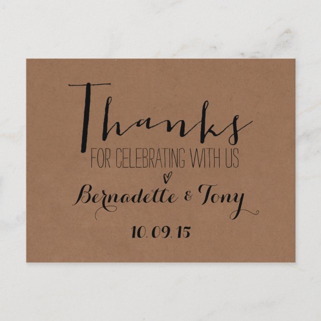 Thanks For Celebrating With Us! Wedding Thank You Postcard (Front)