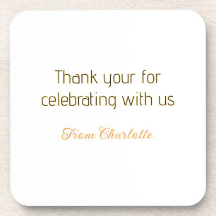 thanks for celebrating with us yellow black simple coaster