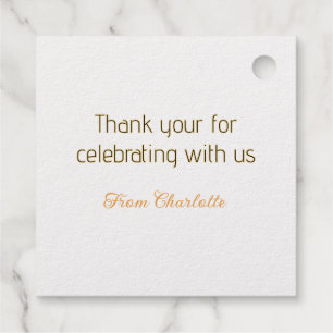 thanks for celebrating with us yellow black simple favour tags