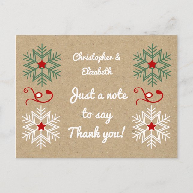Thanks for Christmas gifts kraft with snowflakes Postcard (Front)