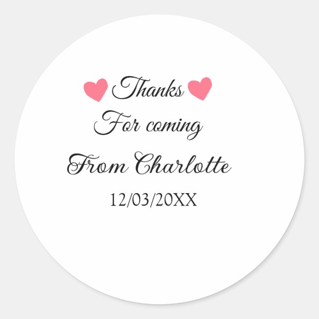 thanks for coming add name text message  classic round sticker (Front)