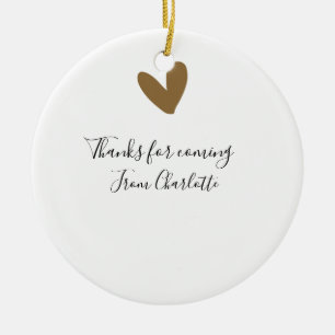 thanks for coming add name text message gold heart ceramic ornament