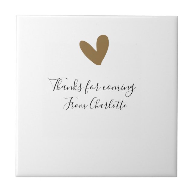 thanks for coming add name text message gold heart ceramic tile (Front)