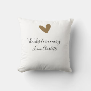 thanks for coming add name text message gold heart cushion