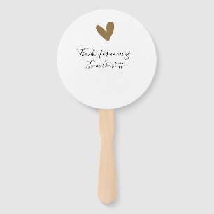 thanks for coming add name text message gold heart hand fan