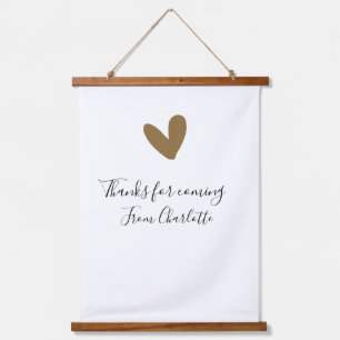 thanks for coming add name text message gold heart hanging tapestry