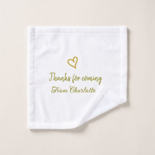 thanks for coming add name text message golden hea wash cloth