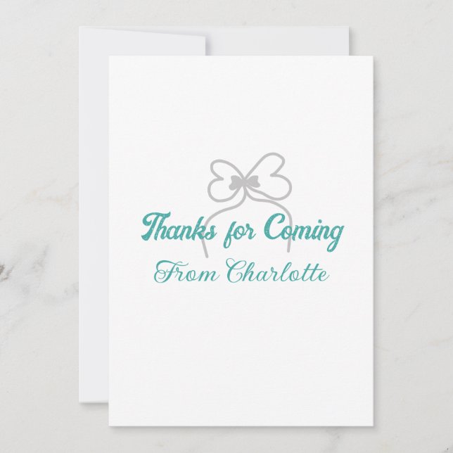 thanks for coming add name text message grey bow invitation (Front)