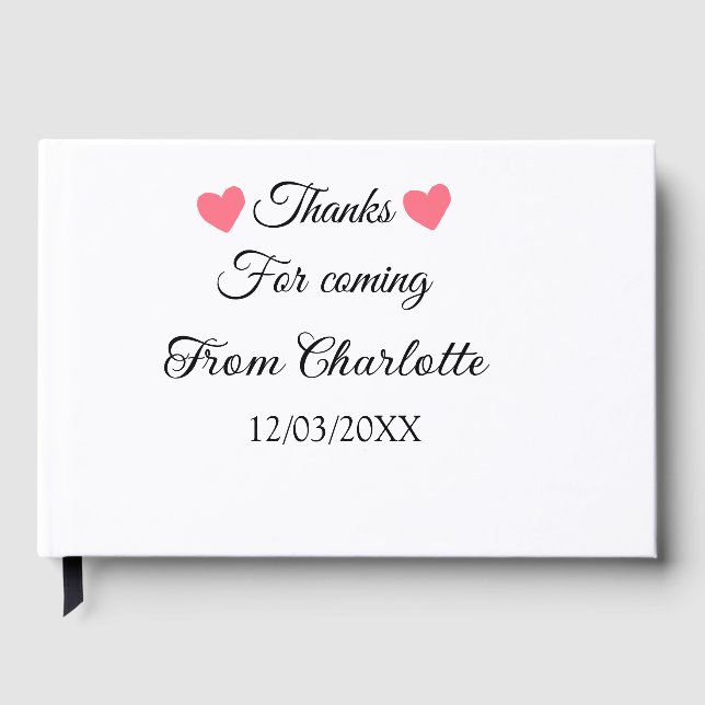 thanks for coming add name text message  guest book (Front)