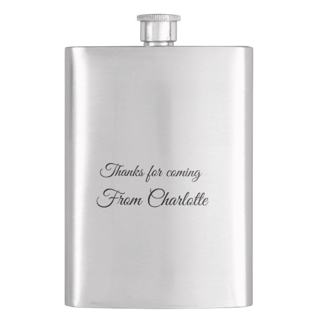 thanks for coming add name text message  hip flask (Front)