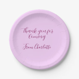 thanks for coming add name text message mauve paper plate