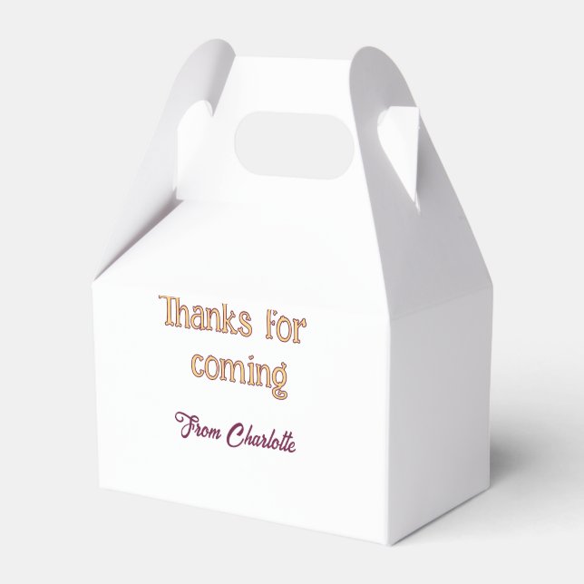 thanks for coming add name text message orange favour box (Front Side)