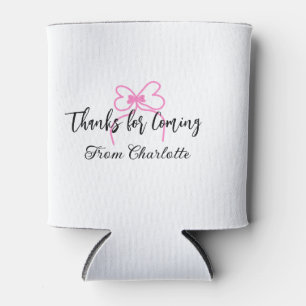 thanks for coming add name text message pink bow f can cooler
