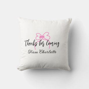 thanks for coming add name text message pink bow f cushion