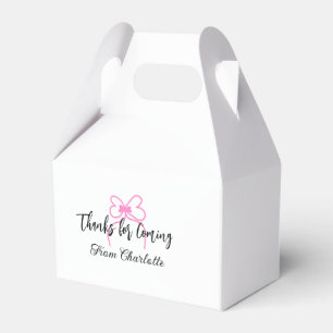 thanks for coming add name text message pink bow f favour box