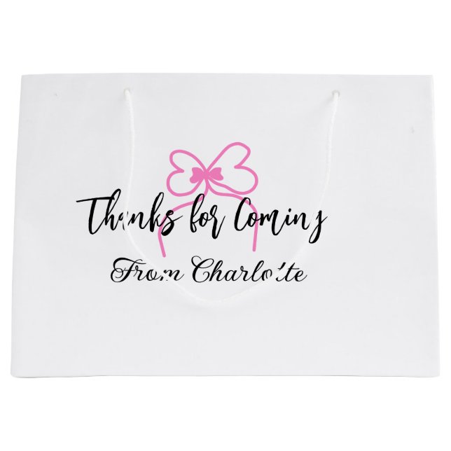 thanks for coming add name text message pink bow f large gift bag (Front)