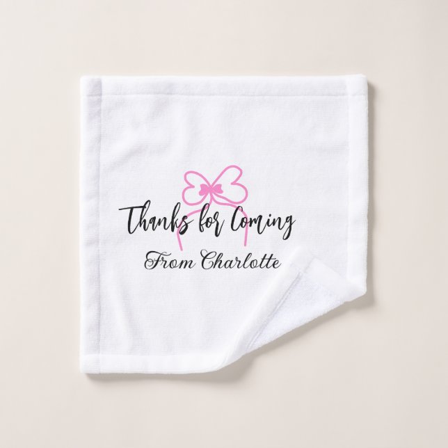 thanks for coming add name text message pink bow f wash cloth (Wash Cloth)