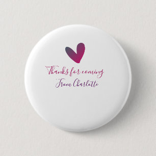 thanks for coming add name text message pink heart 6 cm round badge