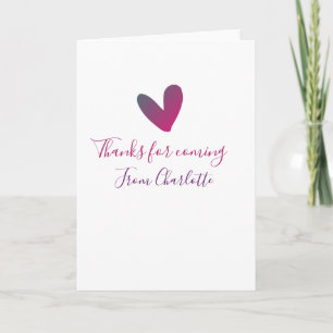 thanks for coming add name text message pink heart card