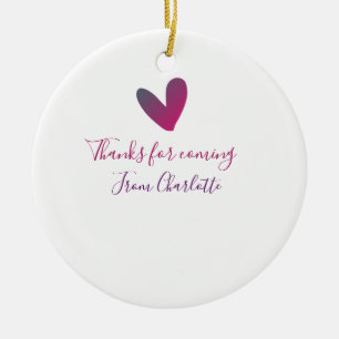thanks for coming add name text message pink heart ceramic ornament