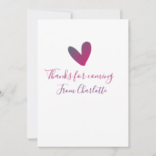 thanks for coming add name text message pink heart invitation