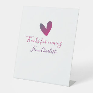 thanks for coming add name text message pink heart pedestal sign