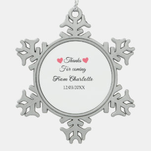 thanks for coming add name text message snowflake pewter christmas ornament