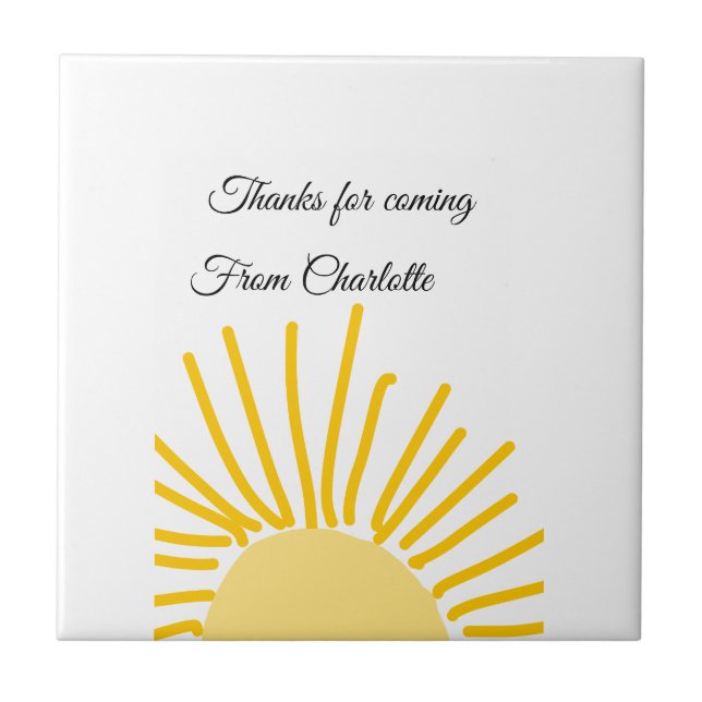 thanks for coming add name text message sun ceramic tile (Front)