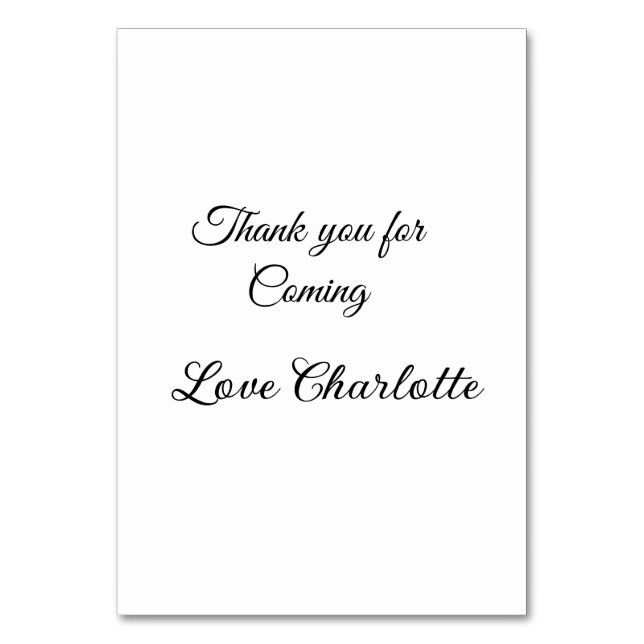 thanks for coming add name text message  table number (Front)