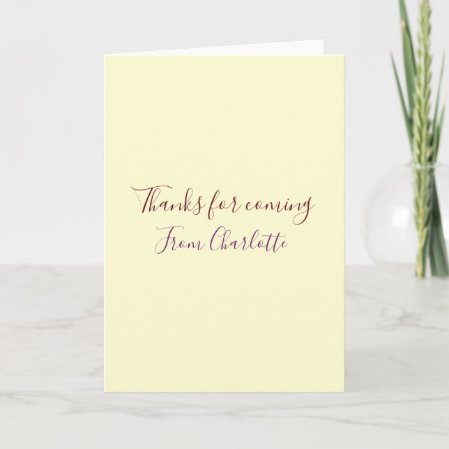 thanks for coming add name text message yellow pas card (Front)