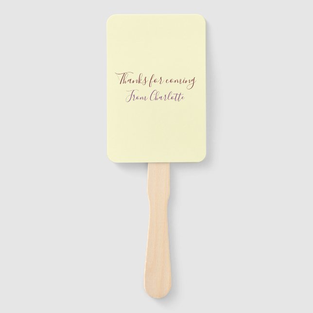 thanks for coming add name text message yellow pas hand fan (Front)
