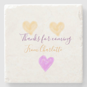 thanks for coming add name text orange purple hear stone coaster