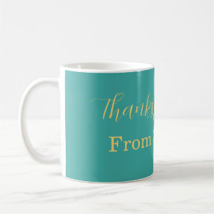 thanks for coming add name text turqoise yellow coffee mug