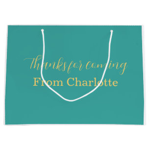 thanks for coming add name text turqoise yellow large gift bag
