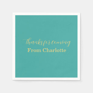 thanks for coming add name text turqoise yellow napkin