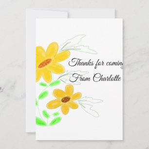 thanks for coming add name text yellow sunflower b holiday card
