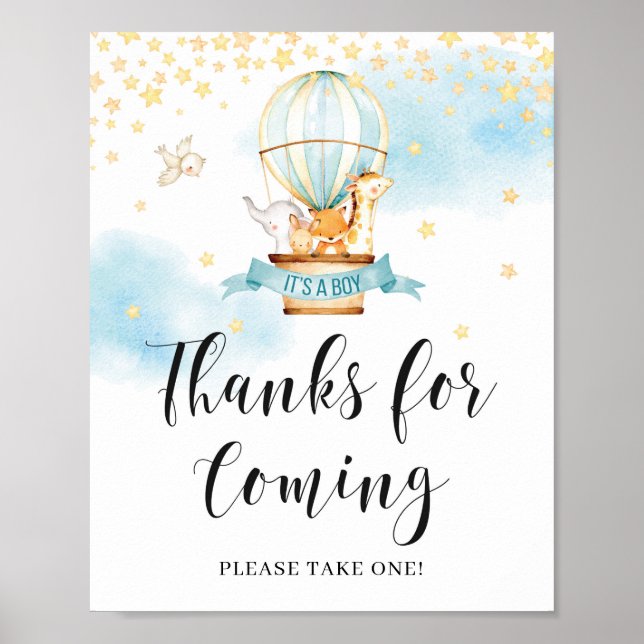 Thanks for coming Baby Shower Sign hot air balloon (Front)