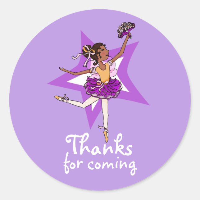 Thanks for coming ballerina girl birthday sticker (Front)