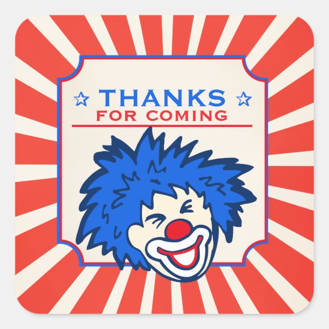 Thanks for coming circus clown birthday sticker (Front)
