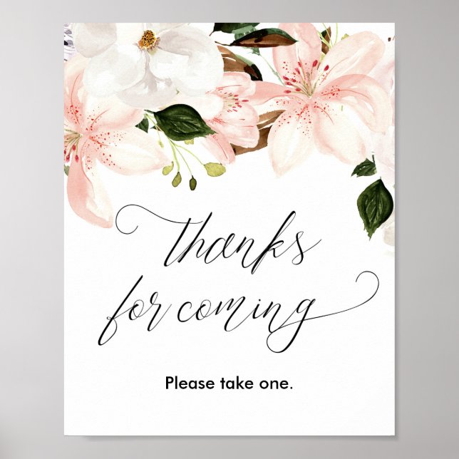 Thanks for coming favours sign blush pink floral (Front)