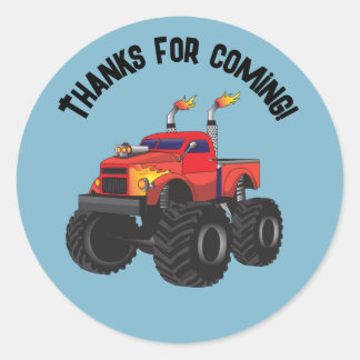 Thanks For Coming Monster Truck Birthday Blue Classic Round Sticker