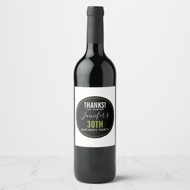 thanks for coming personalised birthday template wine label (Front)