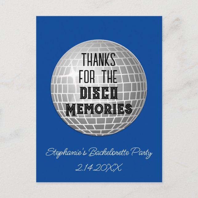 Thanks For Disco Memories Bachelorette Thank You   Postcard (Front)