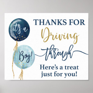 Thanks for driving through baby shower boy poster