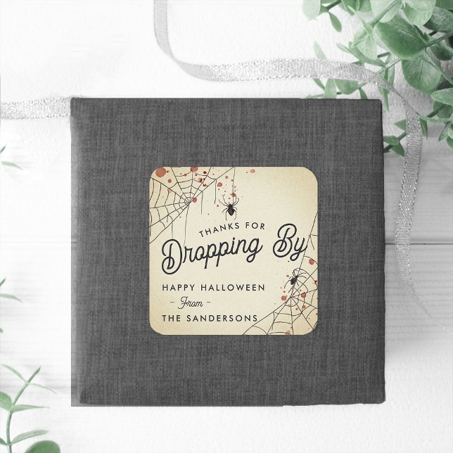 Thanks For Dropping By Halloween Party Favour Square Sticker (Creator Uploaded)