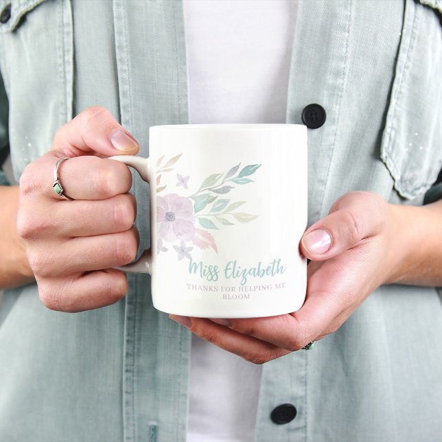 Thanks For Helping Me Bloom Mug (Show your gratitude with this watercolor floral, "Thanks for helping me bloom" mug! )